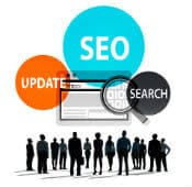 SEO Update Image with people looking at a browser flowting in the air