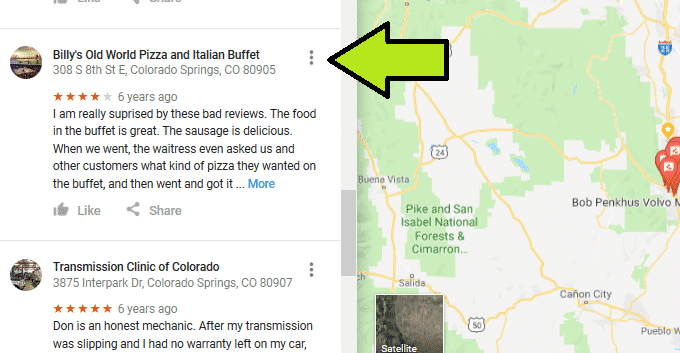 Google reviews screenshot: Click the three dots next to the review you want to change