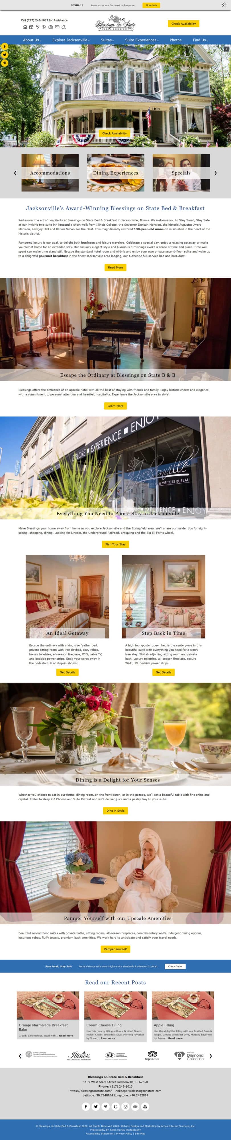 Screenshot of new website for Blessings on State Bed & Breakfast 