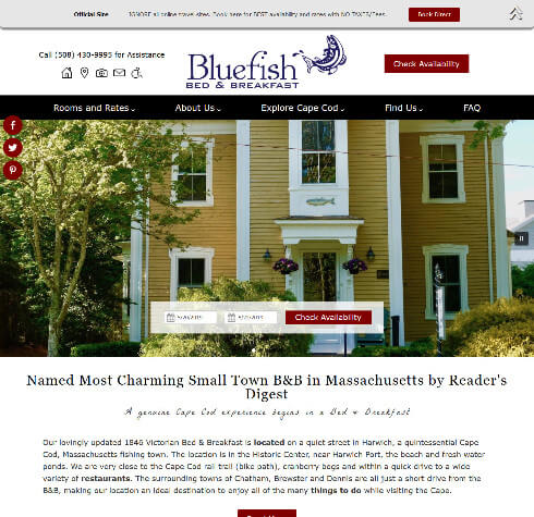 Bluefish Bed & Breakfast website home page screencap