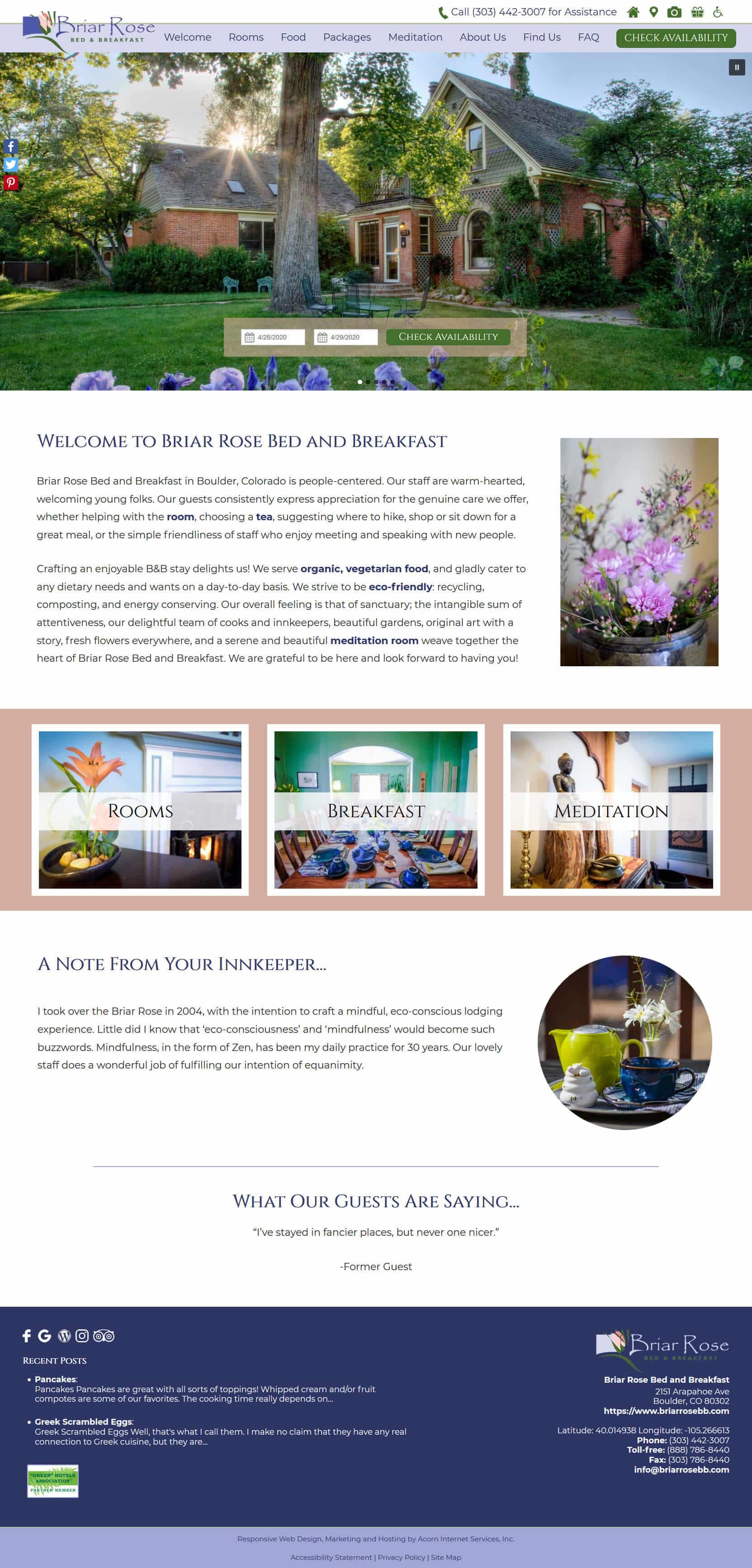 Screenshot of the home page of Briar Rose Bed and Breakfast