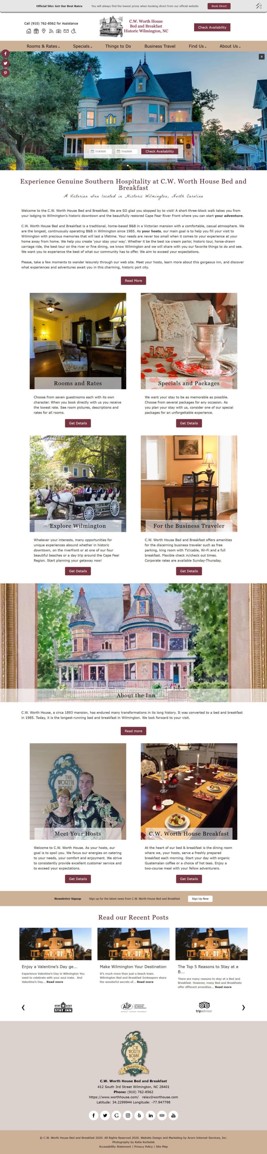 Screenshot of home page for CW Worth House Bed and Breakfast 