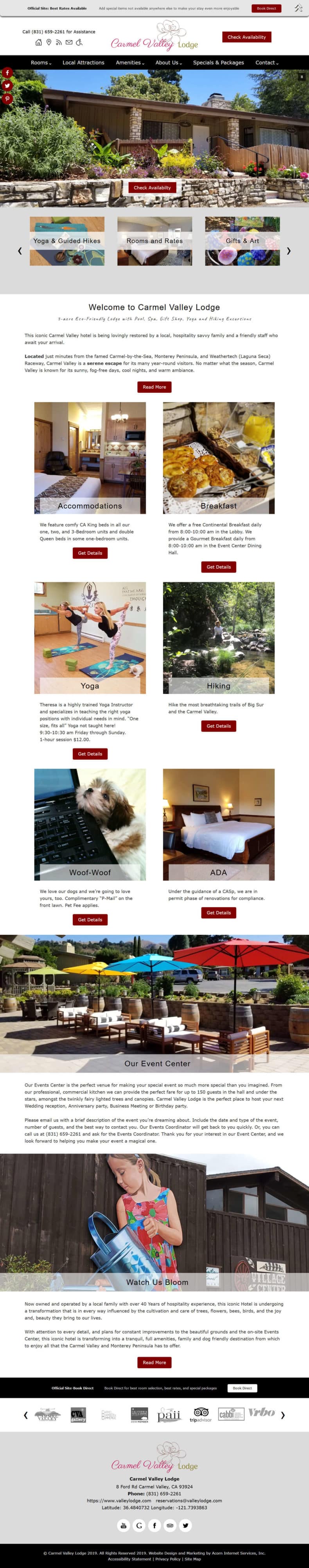 Home page screenshot of Carmel Valley Lodge - Standard
