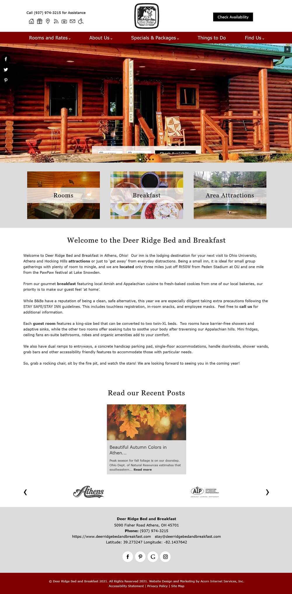 Standard Design Home Page for Deer Ridge Bed and Breakfast in Ohio