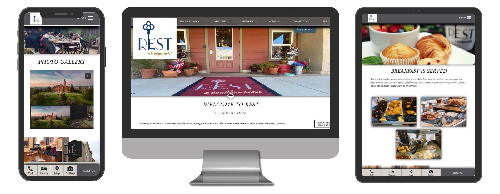 Mobile, template and desktop view of new website for Rest - A Boutique Hotel