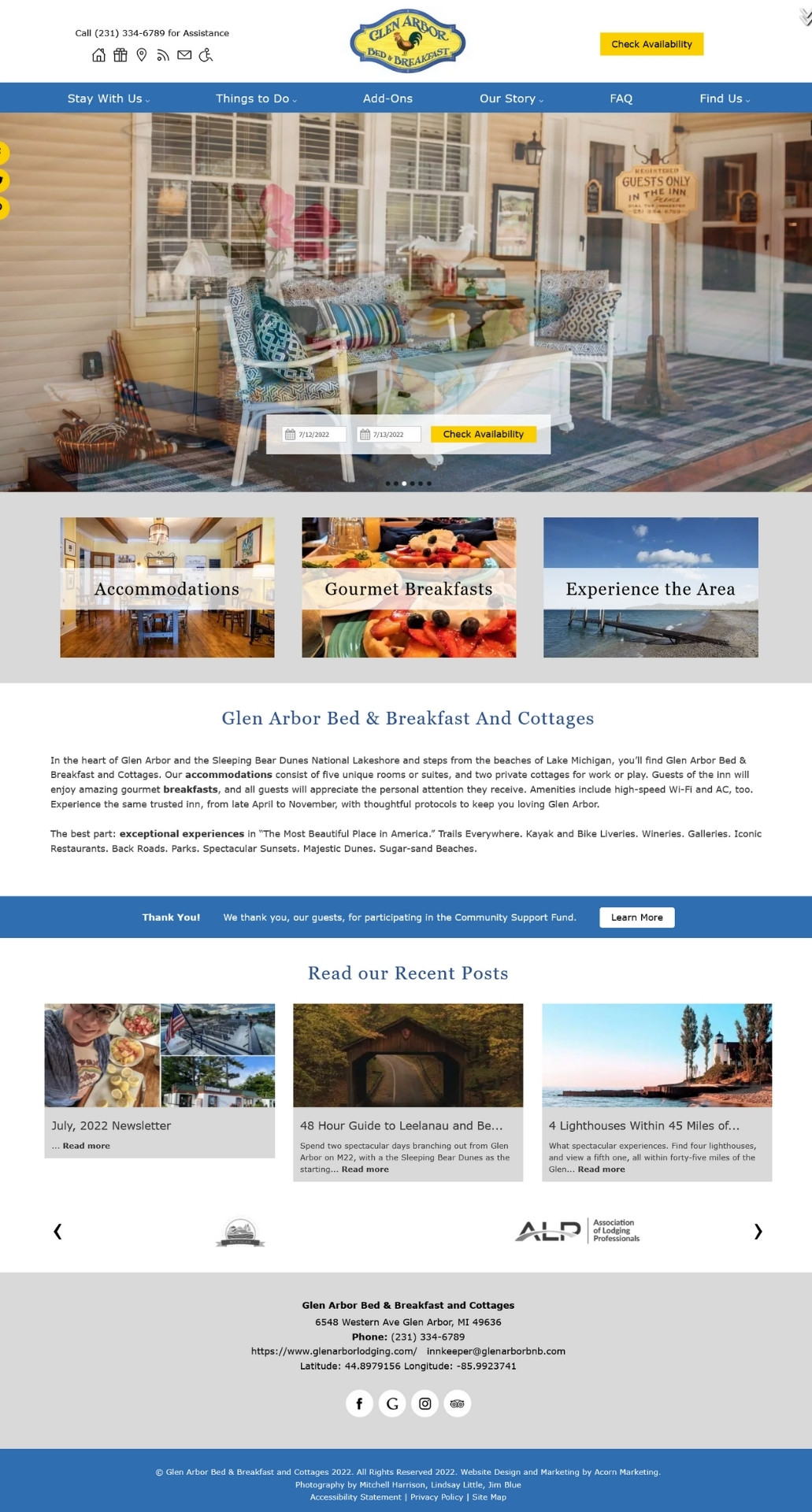 Glen Arbor Bed & Breakfast And Cottages website homepage screenshot