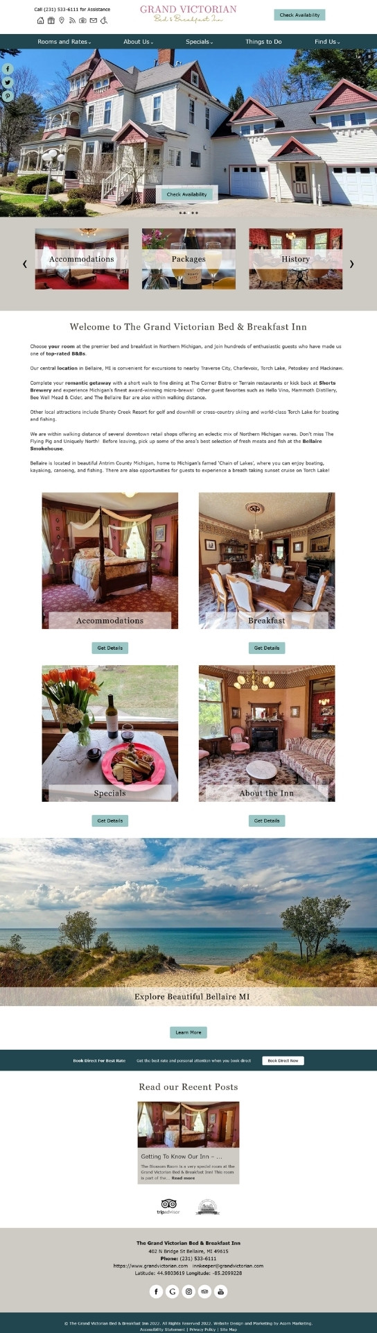The Grand Victorian Bed & Breakfast Inn website homepage screenshot