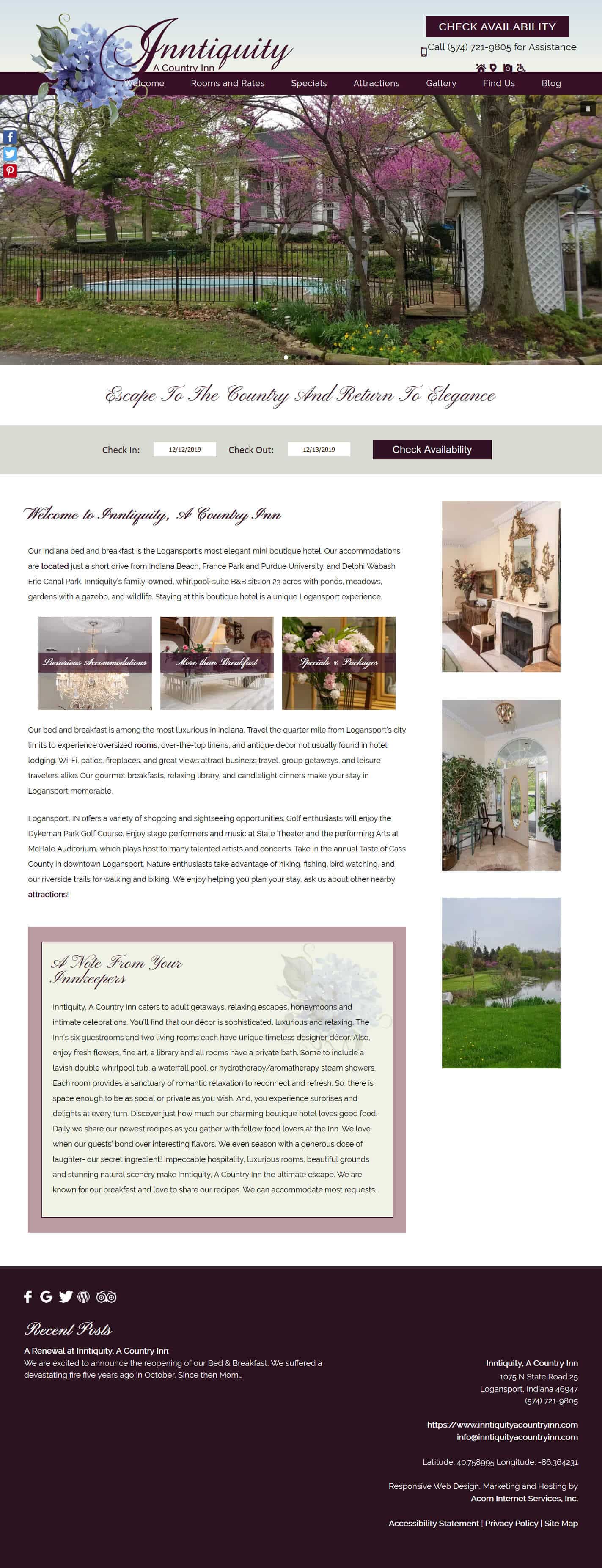Home page screenshot of Inntiquity, A Country Inn - Deluxe