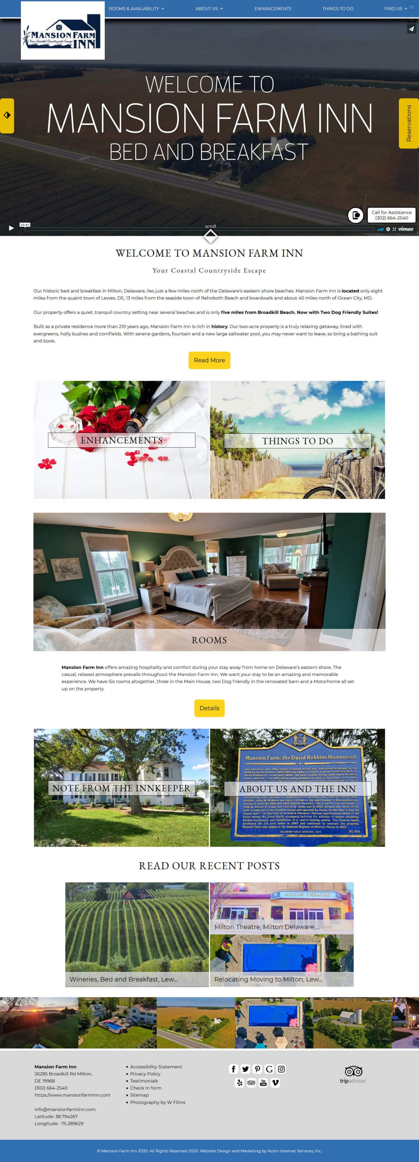 Mansion Farm Inn - new Deluxe website by Acorn IS - screenshot of home page 