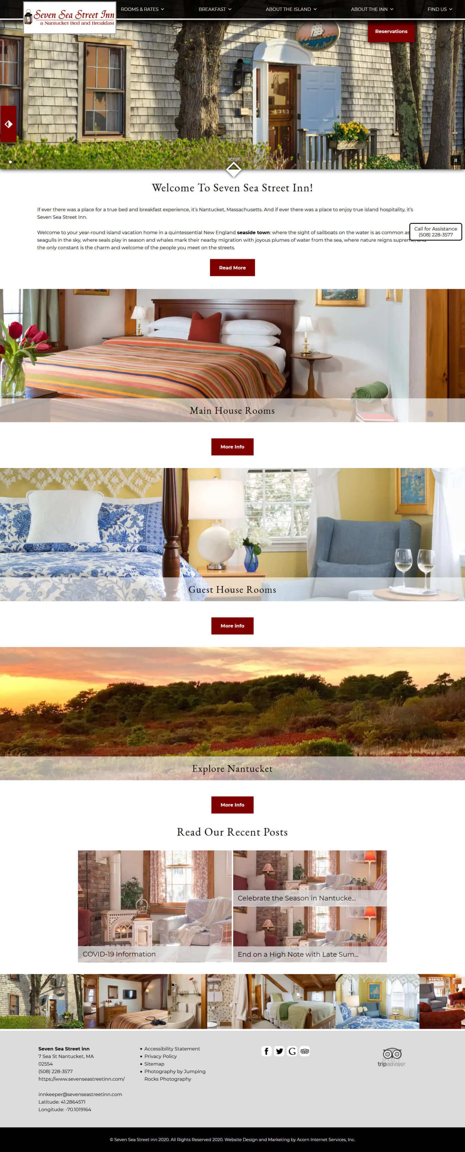 Home page of Seven Sea Street Inn's new website
