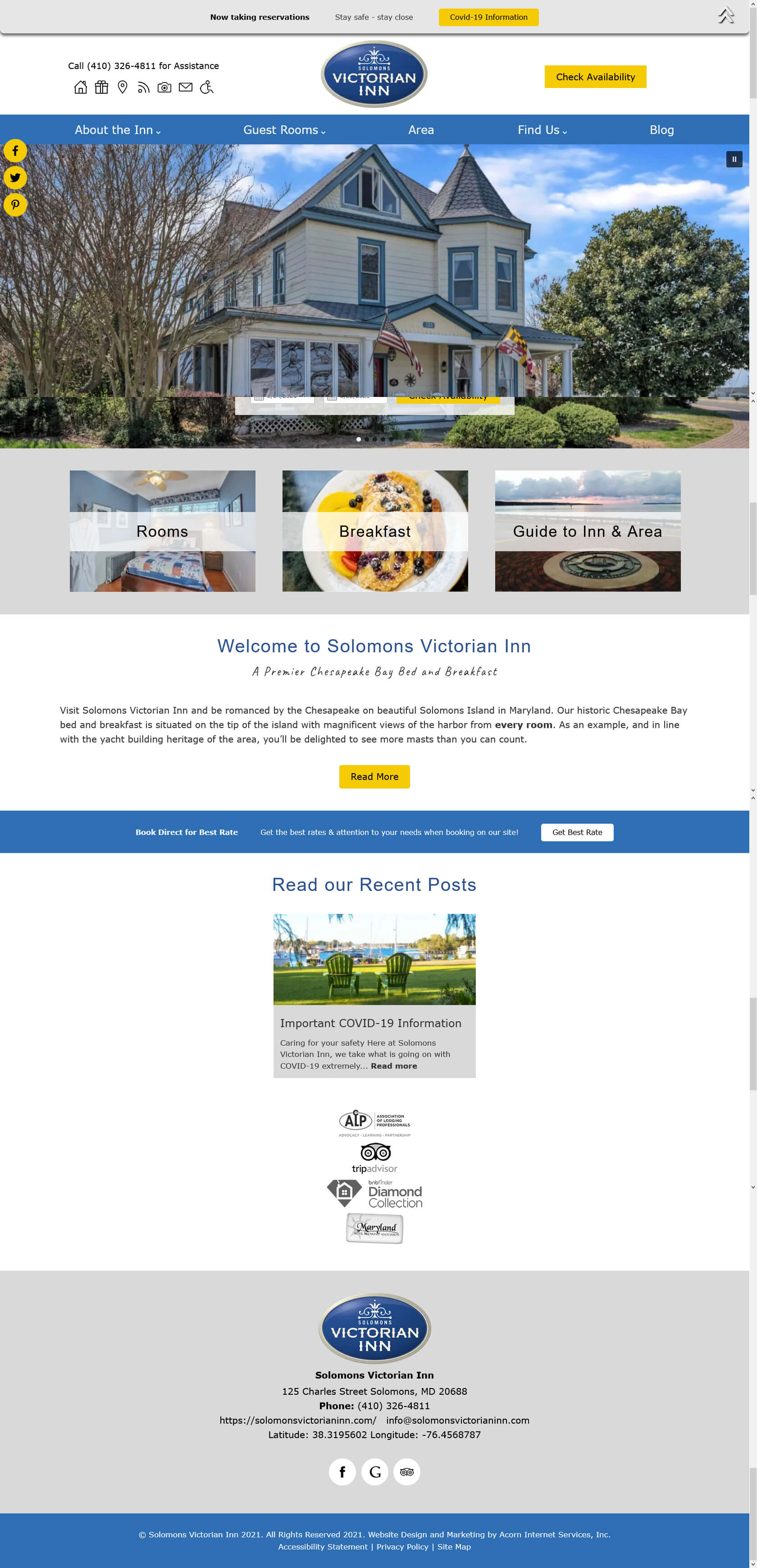 Home page screenshot of Solomons Victorian Inn