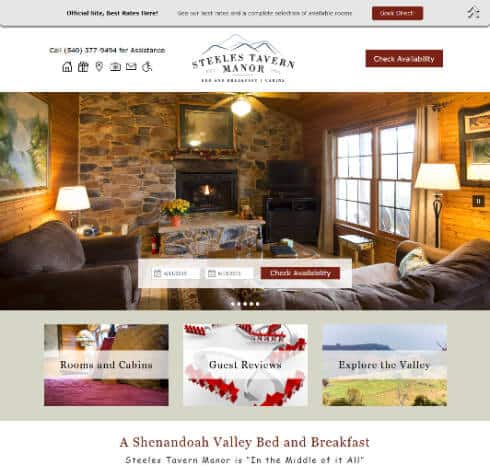 Steeles Tavern Manor Home Page Scrrenshop- example of Acorn Standard Design