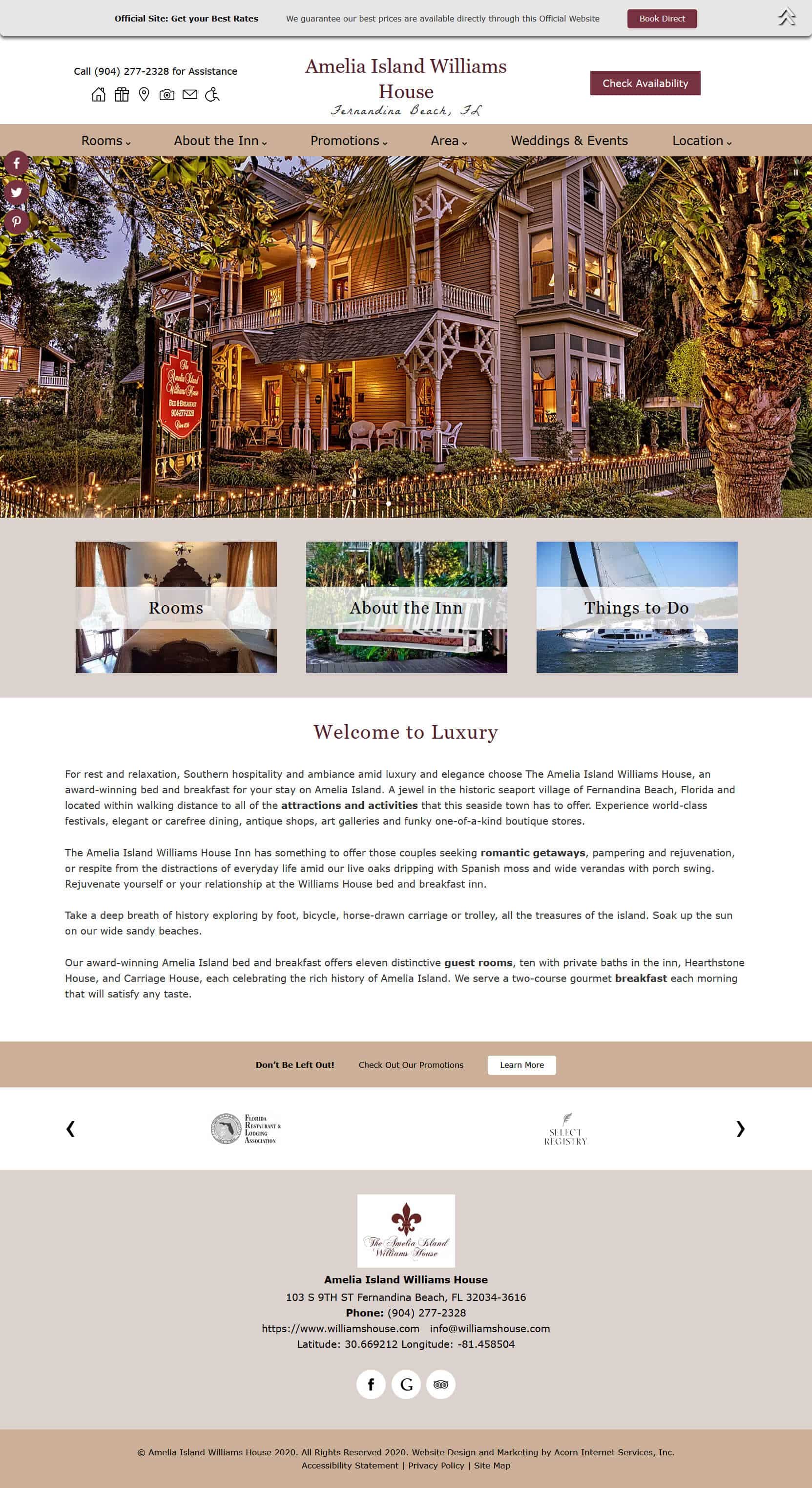 Amelia Island Williams House - new standard design website by Acorn IS