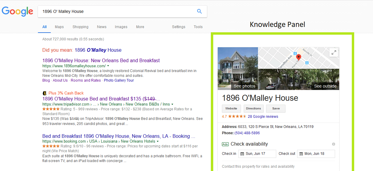 Google's Knowledge Panel for a Branded search