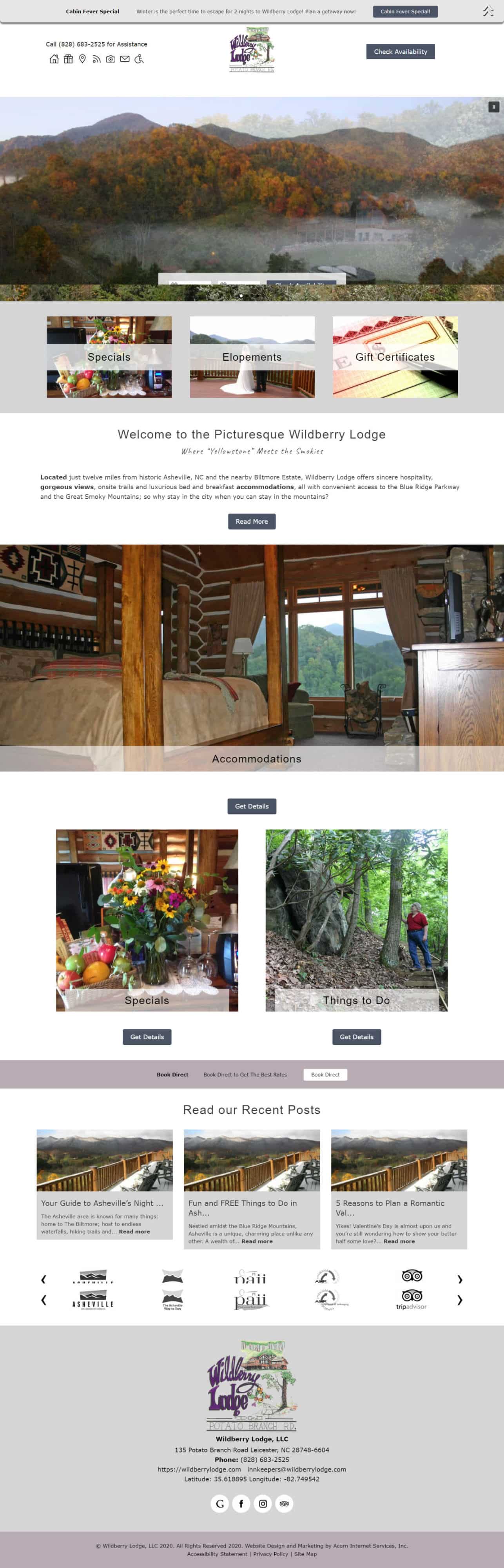 Screenshot of the home page of  Wildberry Lodge 