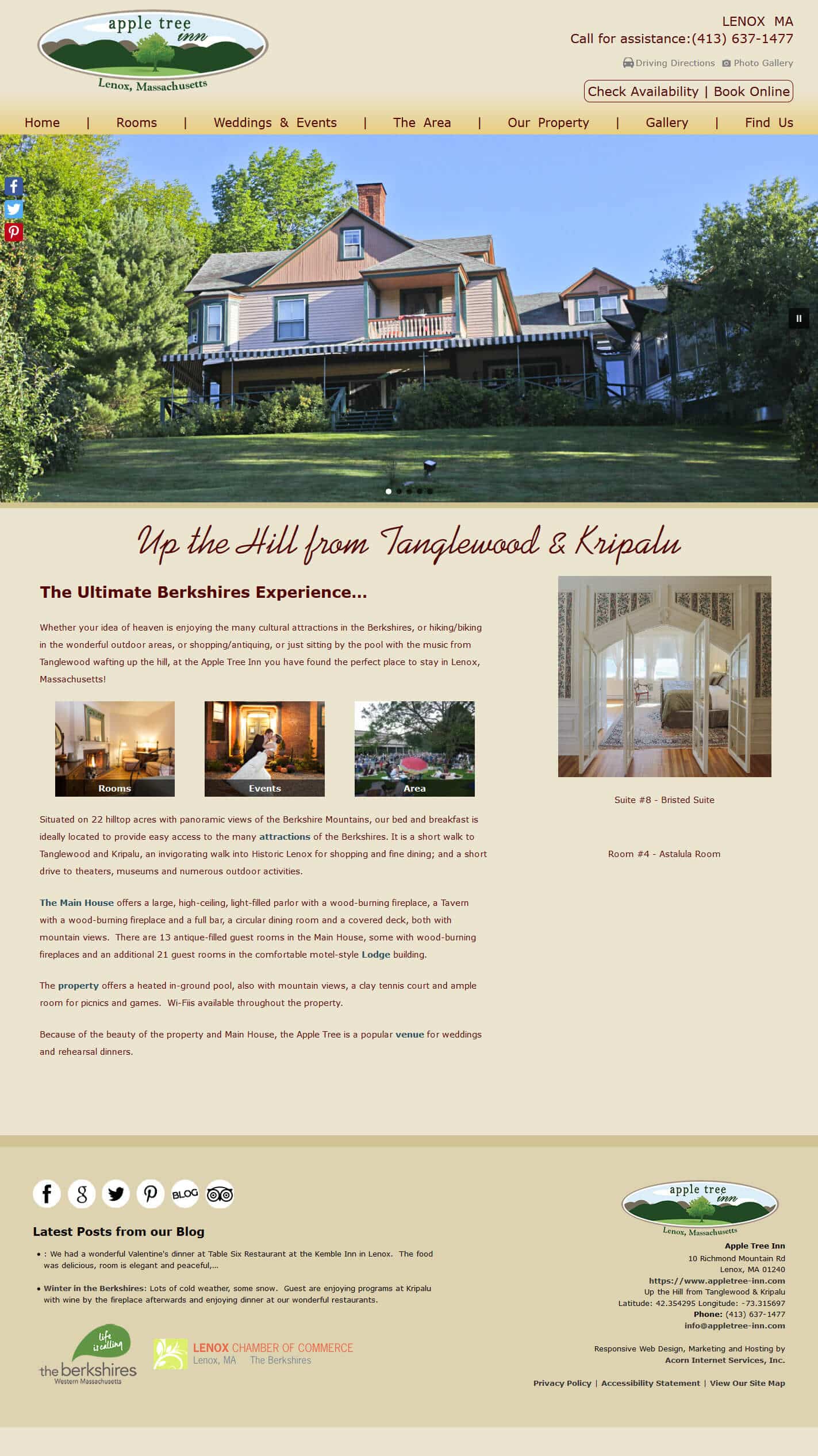 Apple Tree inn's website home page 