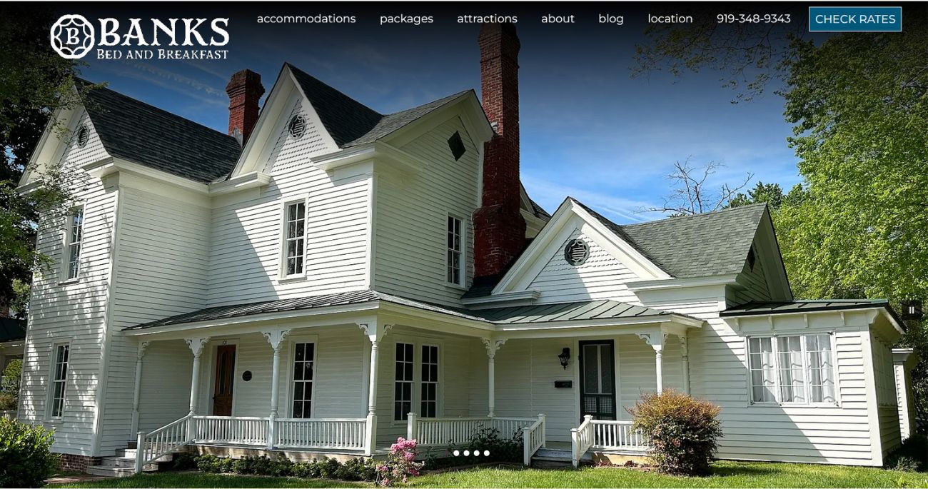 Banks Bed and Breakfast of Garner, NC - new website home page 