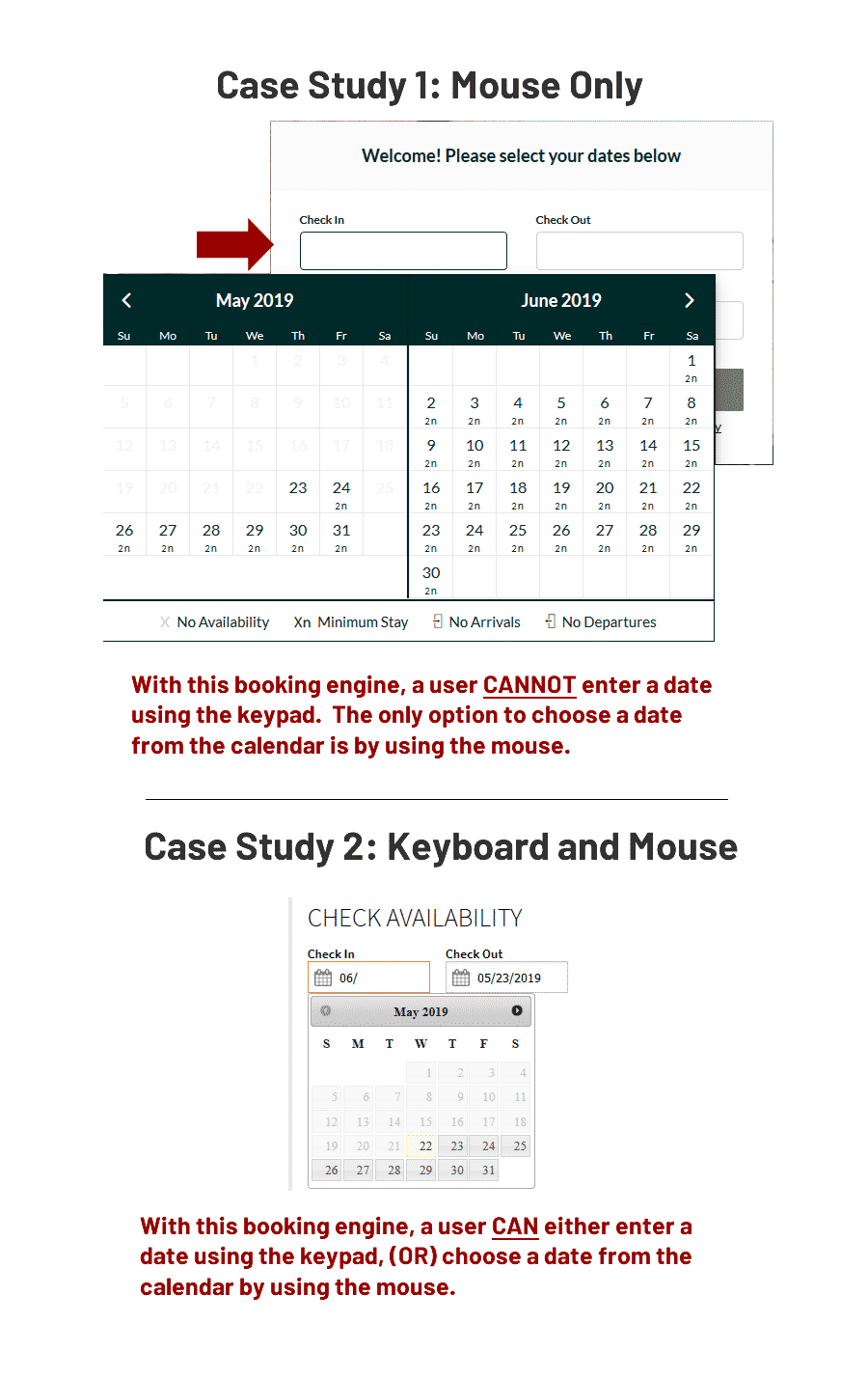 example of 2 booking engines with calendar selection options