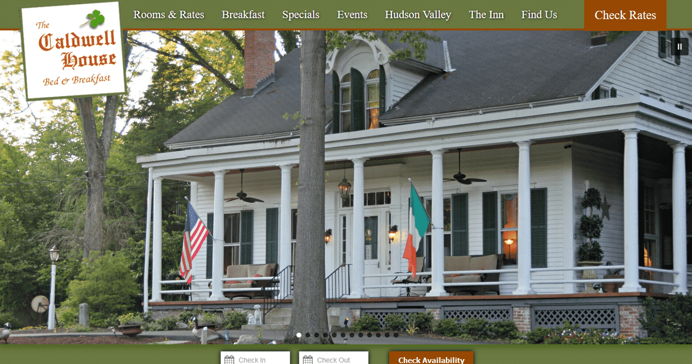 Screencap of the website home page of Caldwell House Bed and Breakfast 