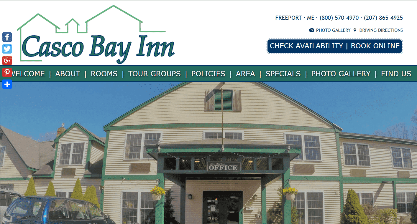 Screenshot of website home page for Casco Bay Inn in Freeport, ME