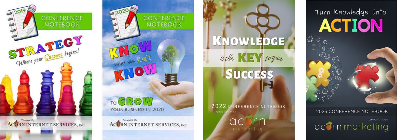 Acorn conference notebook covers 2019-2023