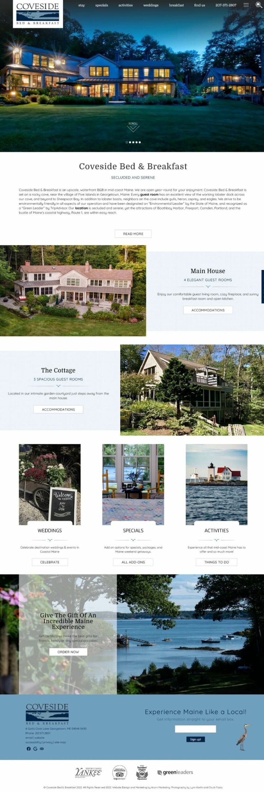 Coveside Bed and Breakfast website homepage screenshot