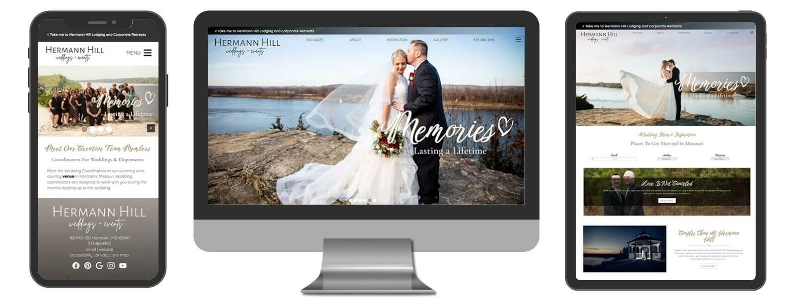 Screenshot of Desktop, Mobile and tablet views of the website for Hermann Hill Weddings