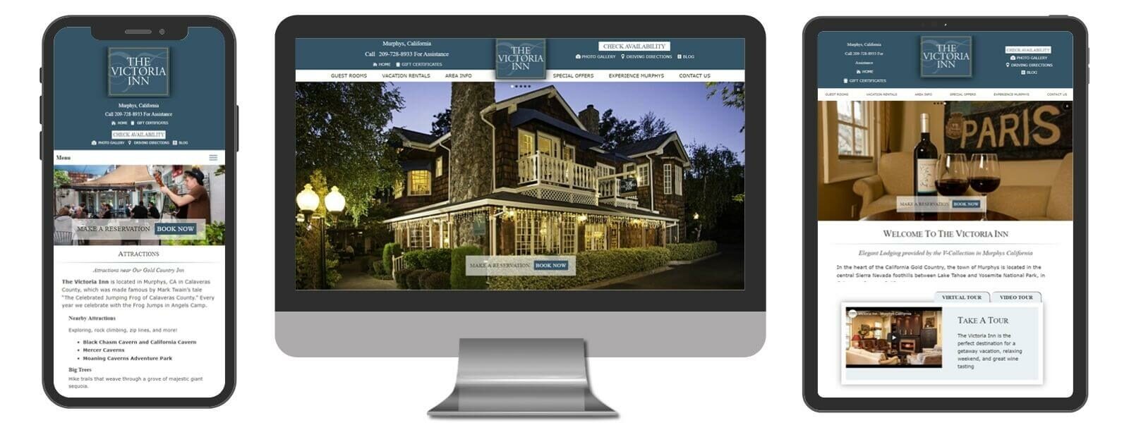 The Victoria Inn website displayed in 3 sizes - mobile, template and desktop