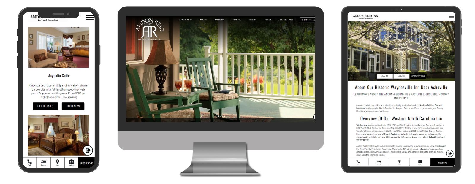 Andon-Reid Inn website on a desktop, mobile and tablet device.