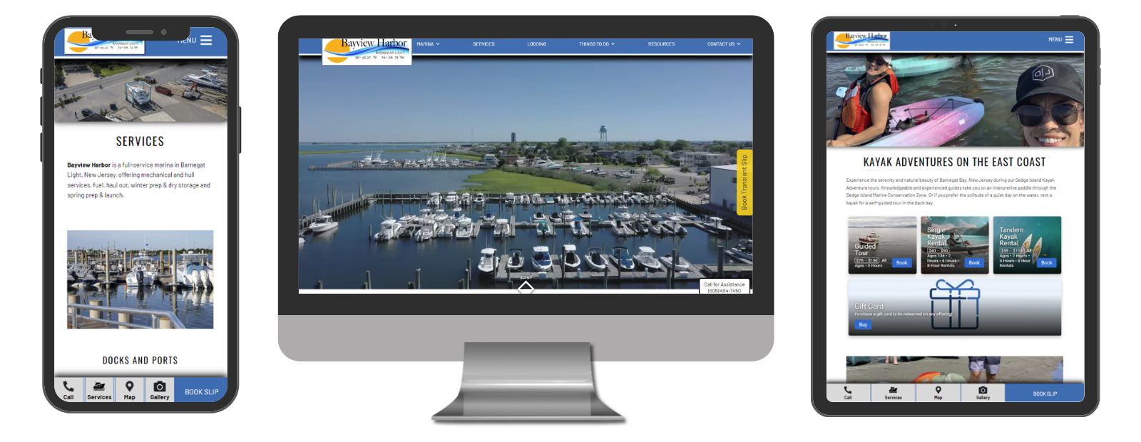 Screenshot of Desktop, Mobile and tablet views of the website for Bayview Harbor