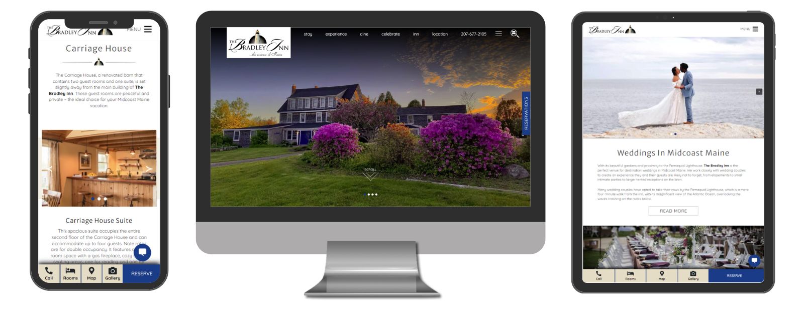 Screenshot of Desktop, Mobile and tablet views of the website for The Bradley Inn