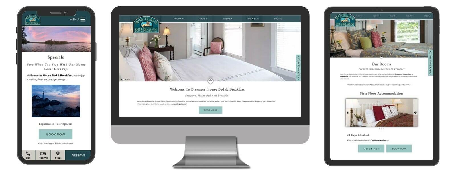 Screenshot of Desktop, Mobile and tablet views of the website for Brewster House Bed & Breakfast