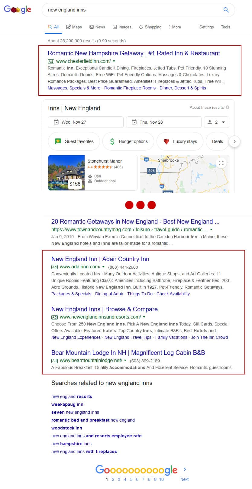 Snapshot showing where Google Ads appear in Google