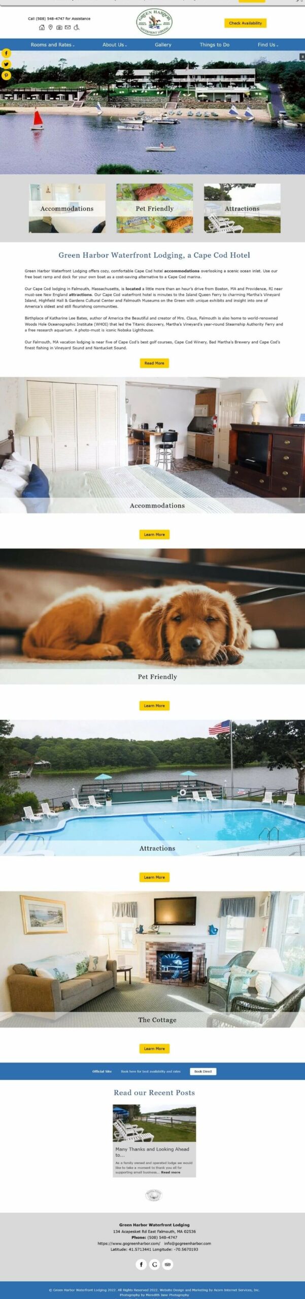 Green Harbor Waterfront Lodging website homepage screenshot