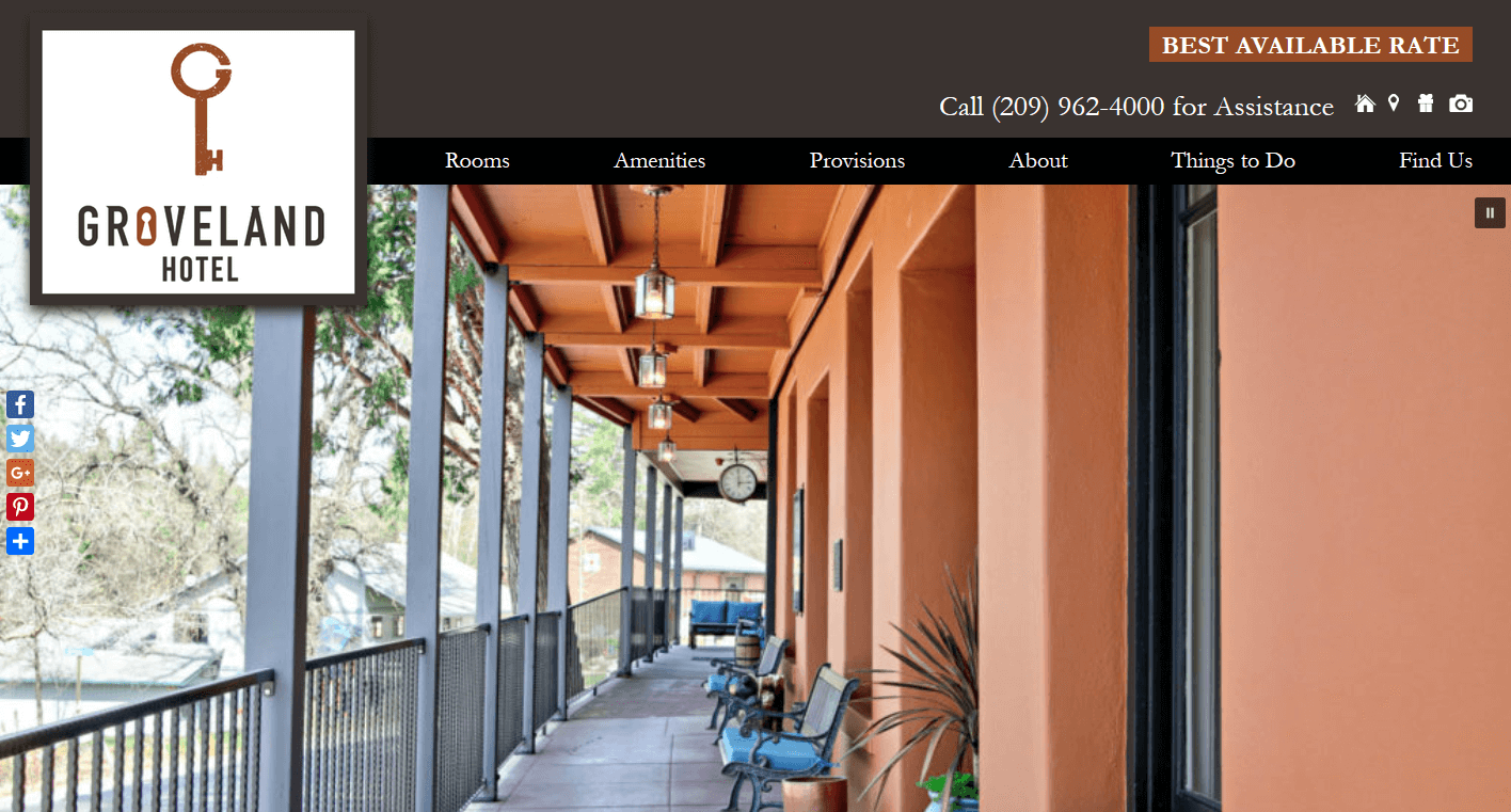 Screenshotof the home page of Yosemite's Groveland Hotel 