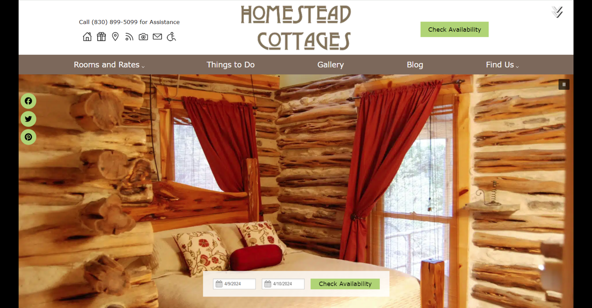 Homepage screenshot of Homestead Cottage's website