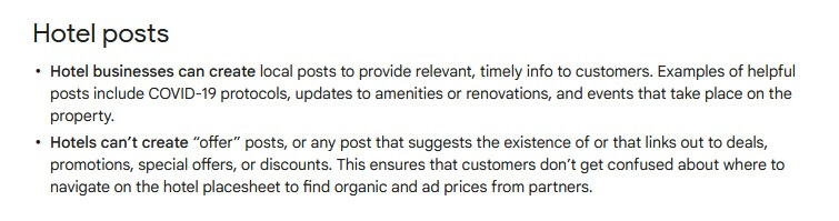 Google's Guidelines for posts by hotel businesses