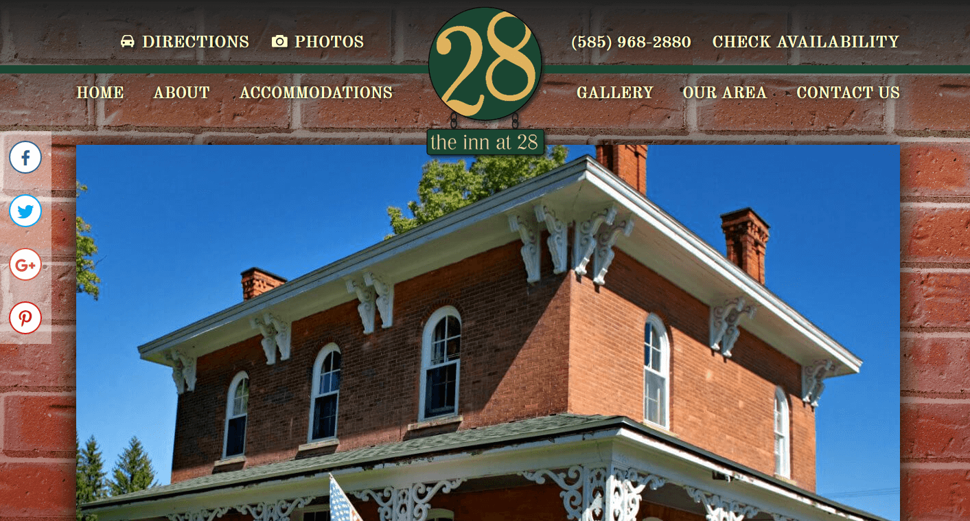 Screenshot of website home page for Inn at 28 in Cuba, NY