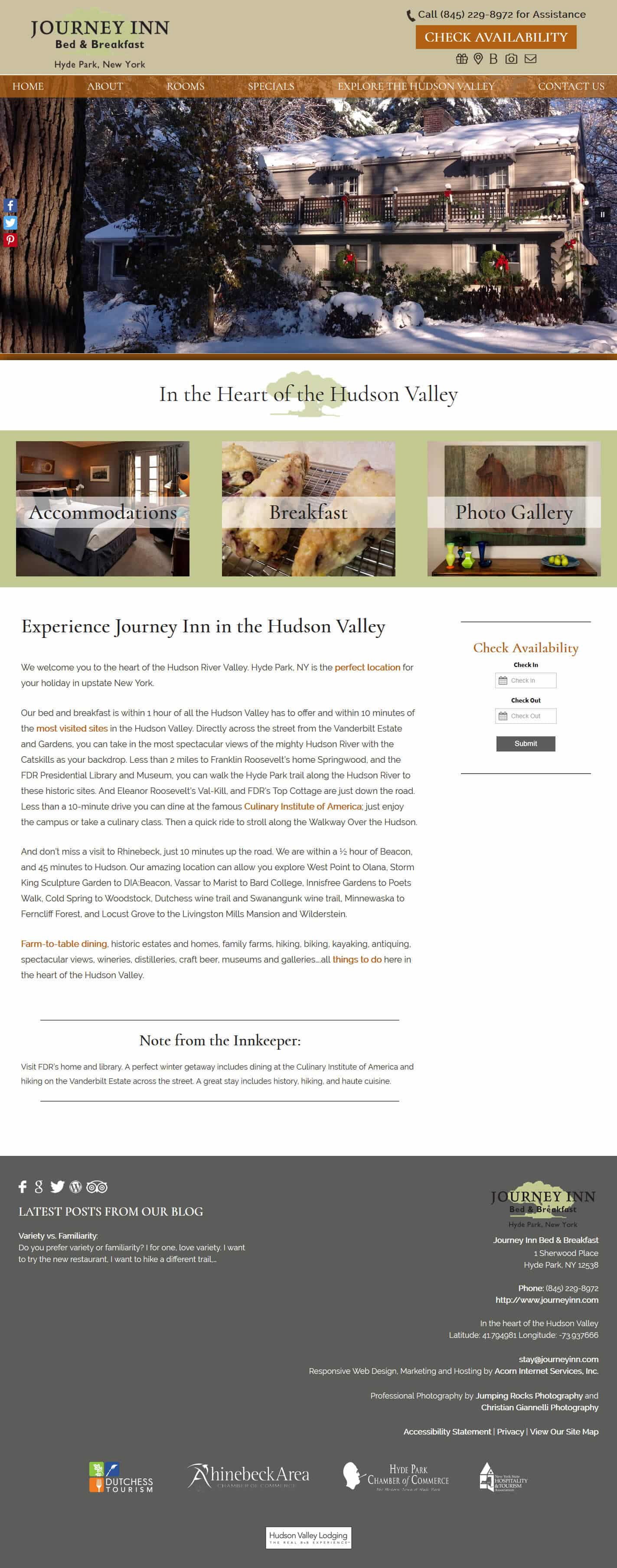 Screen capture of Journey Inn Bed & Breakfast's home page