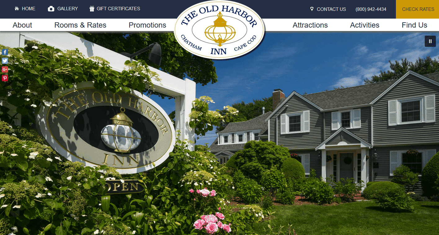 Home page of the Old Harbor Inn's website 