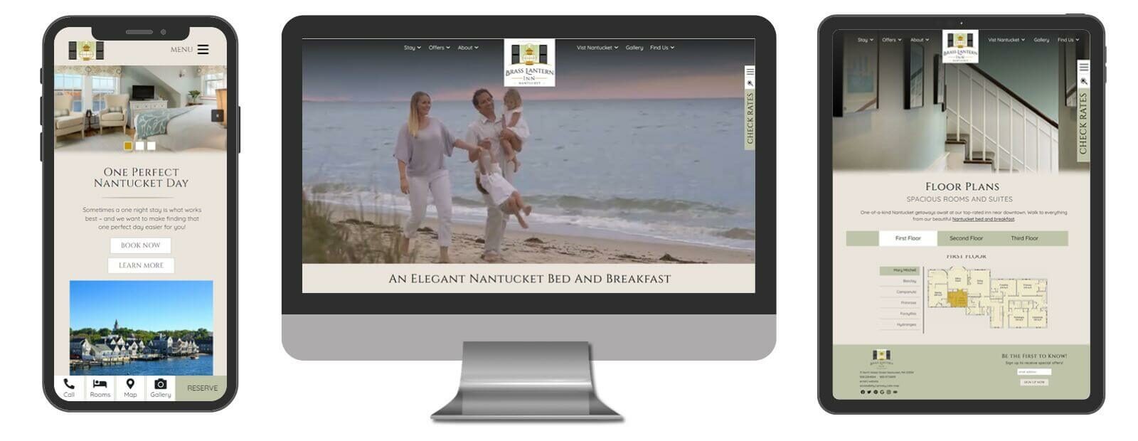 Screenshot of Desktop, Mobile and tablet views of the website for Brass Lantern Inn website