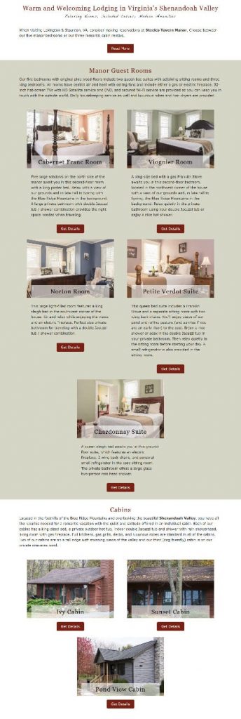 Example of different room types listed on an all-accommodations page 