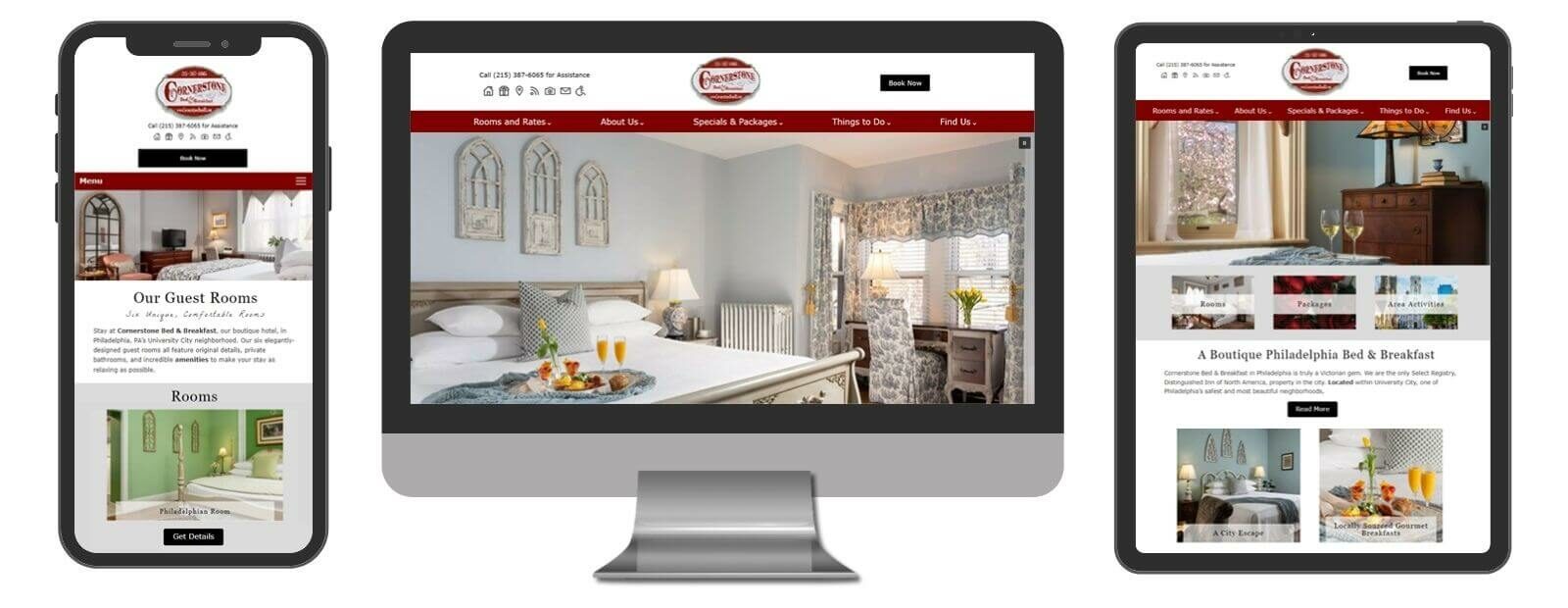 Cornerstone Bed & Breakfast displayed in 3 sizes - mobile, template and desktop