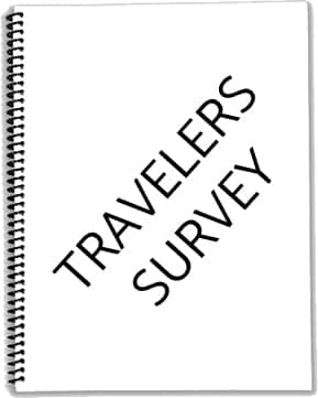 Notebook with Travelers Survey written on page