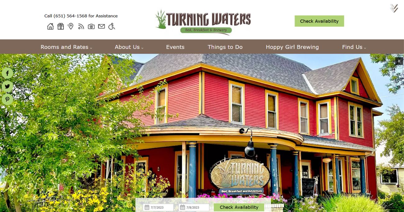 Turning Waters Bed, Breakfast and Brewery of Wabasha, MN - new website home page 