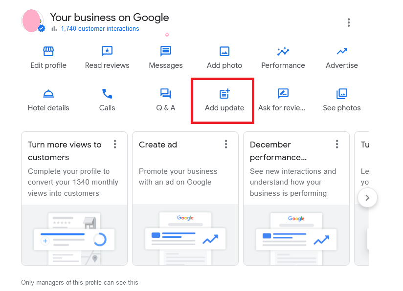 New Merchant Experience in Google Business Profile - screenshot of dashboard