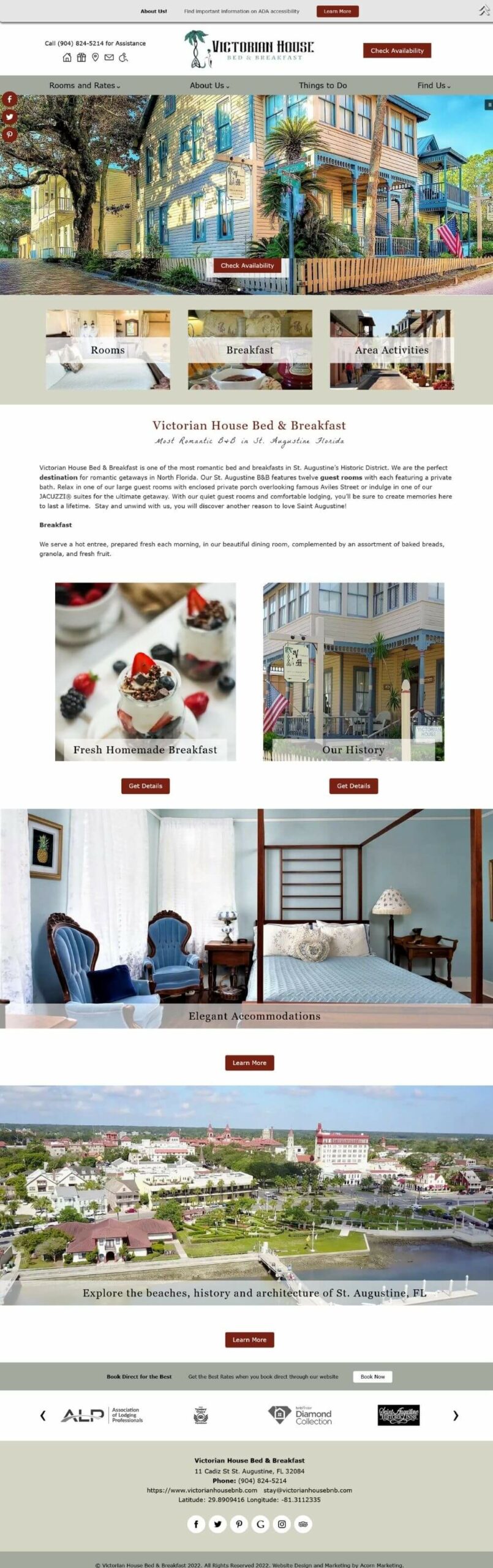 Victorian House Bed and Breakfast website homepage screenshot