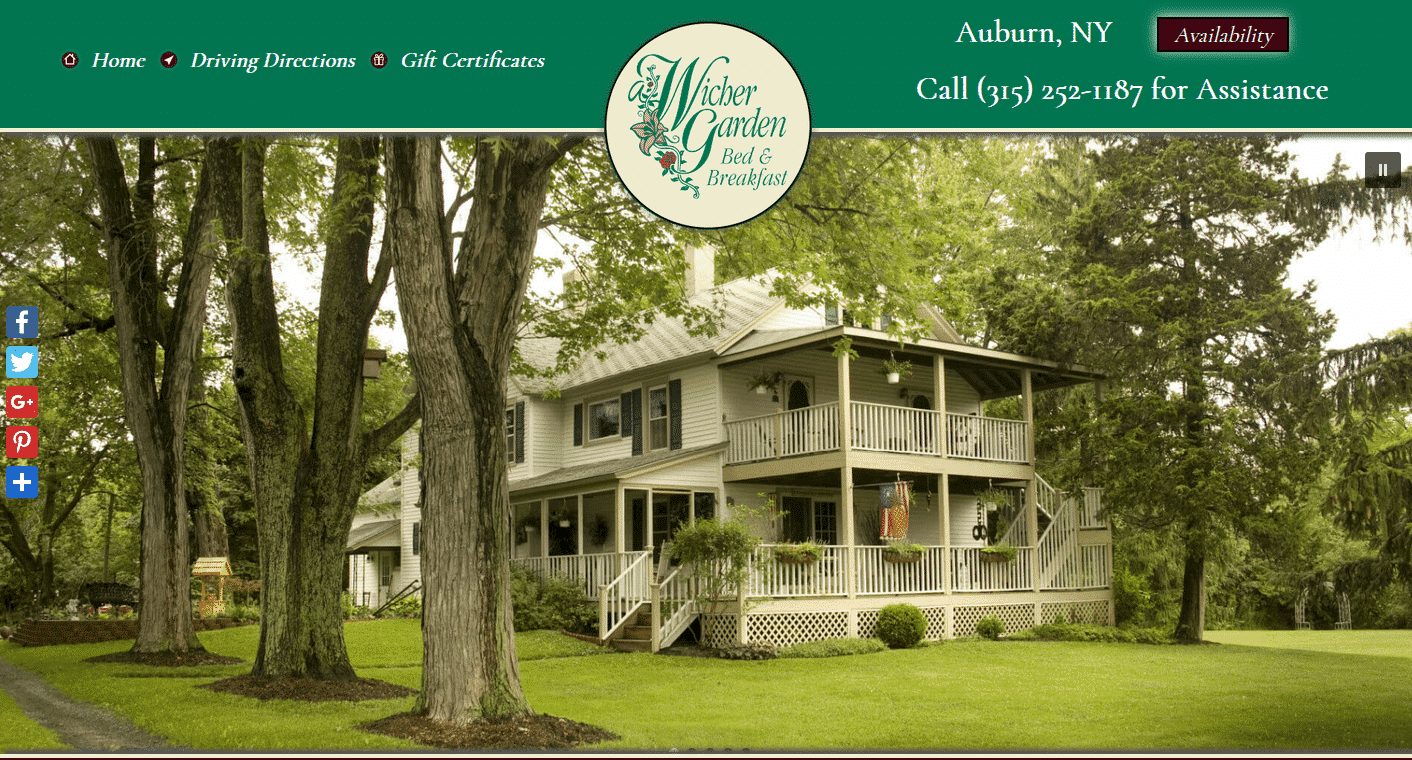 home page of A Wicher Garden Bed & Breakfast 