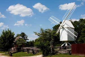 Rustic White Windmill and old Barn