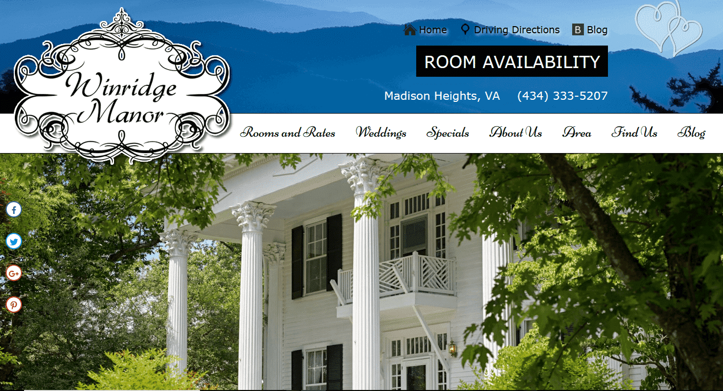 Screenshot of website home page for Winridge Manor in Madison Heights, VA